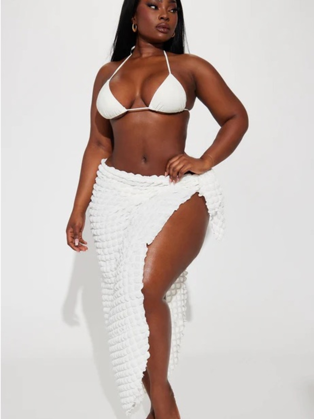 Fashion Nova White Textured Sarong Swim Cover-Up